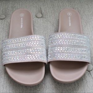 Massini Nude Sparkle Slides Sandals